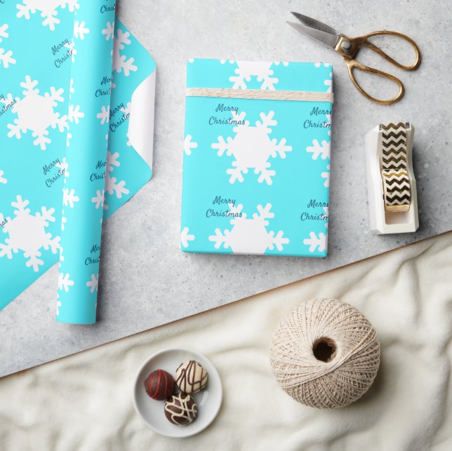 Papier Cadeau Joyeux Noël Snowflake Motifs Bleu Blanc Cool (Artisanat)