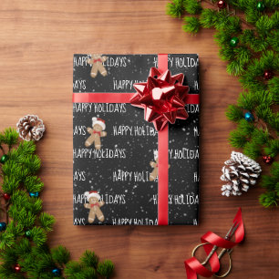 Papier Cadeau JOYEUX NOËL Texte avec bonhomme en pain d'épice 
