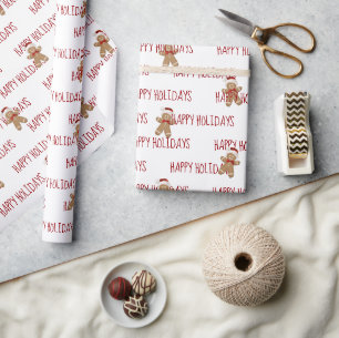 Papier Cadeau JOYEUX NOËL Texte avec des hommes en pain d'épice