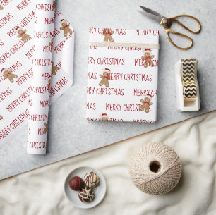 Papier Cadeau JOYEUX NOËL Texte avec des hommes en pain d'épice