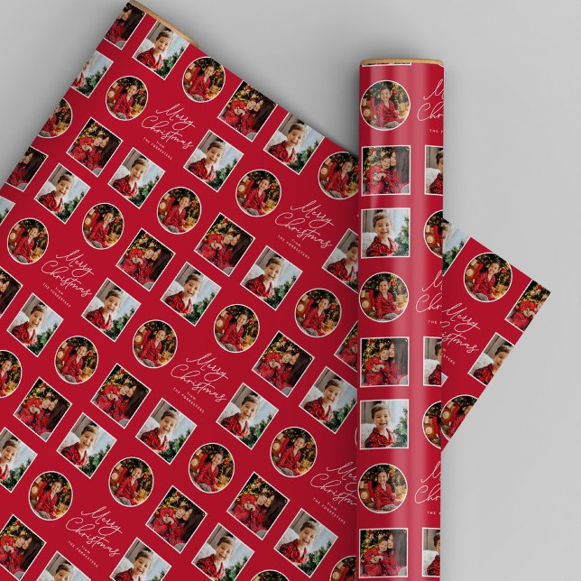 Papier Cadeau Joyeux Noël trois photo Fête rouge (Créateur téléchargé)