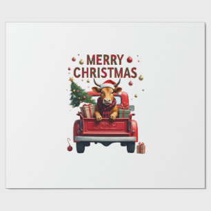 Papier Cadeau Joyeux Noël Vache des Highlands Écossais Xmas Ferm