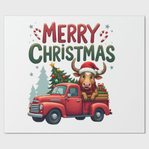 Papier Cadeau Joyeux Noël Vache des Highlands Écossaise Ferme Xm