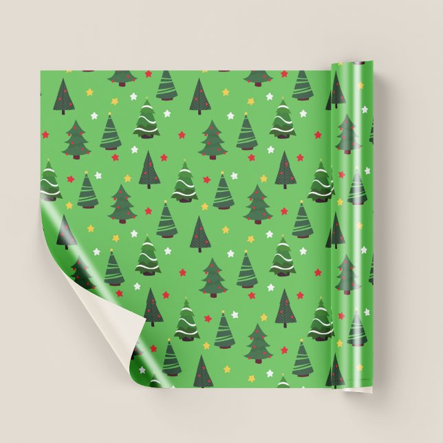 Papier Cadeau Joyeux Noël vert Arbres Motifs Noël (Pretty Green Christmas Trees Pattern Christmas Wrapping Paper)