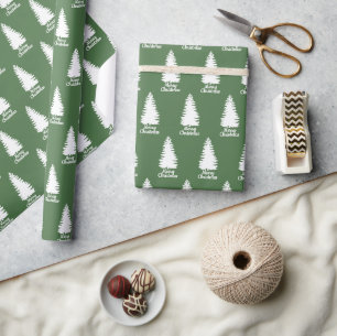 Papier Cadeau Joyeux Noël vert & blanc Arbre de Noël