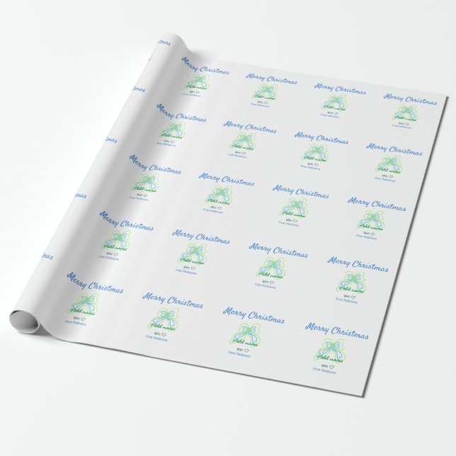 Papier Cadeau Joyeux noël vert bleu arc ajouter nom de famille t (Déroulé)