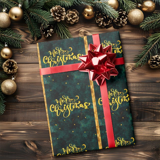 Papier Cadeau Joyeux Noël Vert et Or Écriture Élégante (Créateur téléchargé)