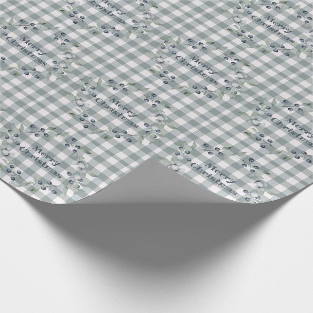 Papier Cadeau Joyeux Noël Vert Plaid Wreath Buffalo Check (Coin)