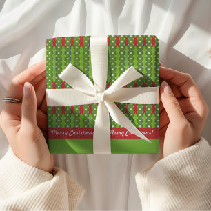 Papier Cadeau Joyeux Noël   Vert rouge rétro