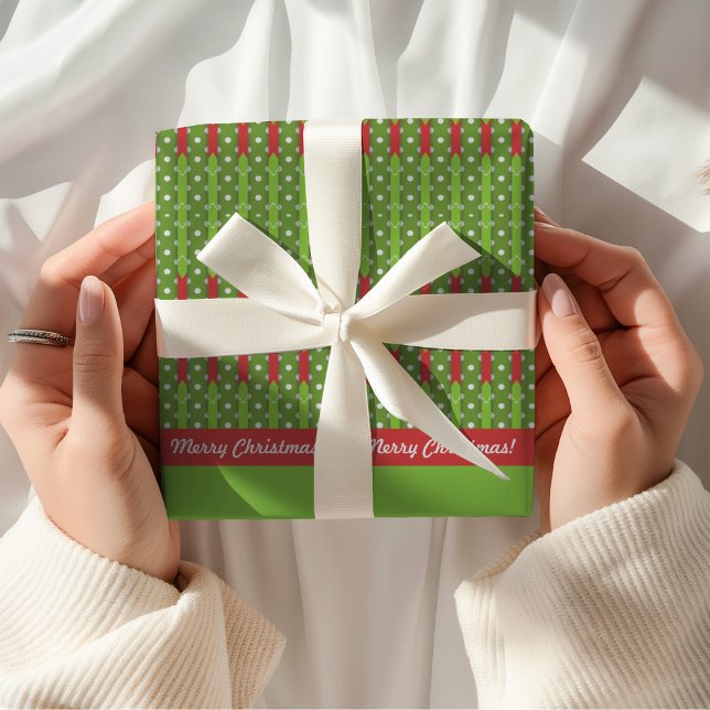 Papier Cadeau Joyeux Noël | Vert rouge rétro (Merry Christmas Gift Wrapping Paper)