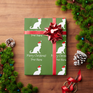 Papier Cadeau Joyeux Noël vert Santa chat personnalisé Vacances