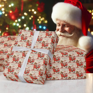 Papier Cadeau Joyeux Noël vintage Carte Père Noël & Sleigh