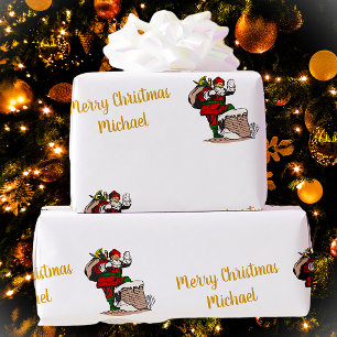 Papier Cadeau Joyeux Noël Vintage Père Noël Nom personnalisé