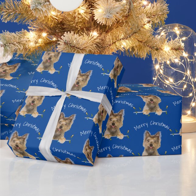 Papier Cadeau Joyeux Noël Yorkshire Terrier Sur Tinsel (Vacances)