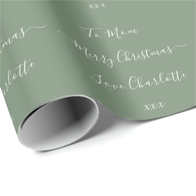 Papier Cadeau Joyeux Nom de Noël à partir de Sage Green (Coin rond)
