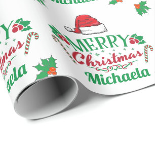 Papier Cadeau Joyeux nom de Noël à Santa Hat Sucres de canne H