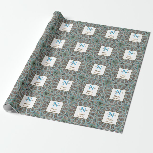 Papier Cadeau Joyeux Norooz Perse Nouvel An Monogramme initial (Déroulé)