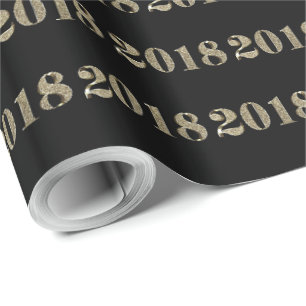 Papier Cadeau Joyeux Nouvel An 2018 Noir et Or Chiffres Chic