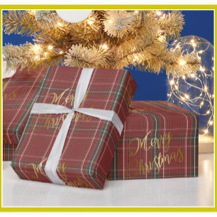 Papier Cadeau Joyeux or Noël Rouge Vert Plaid