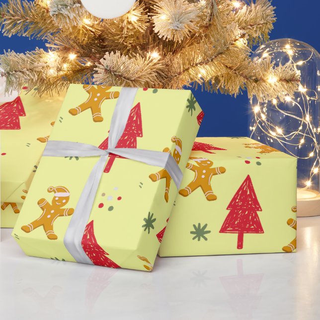 Papier Cadeau Joyeux pain d'épices père Noël Snowflake Xmas patt (Vacances)