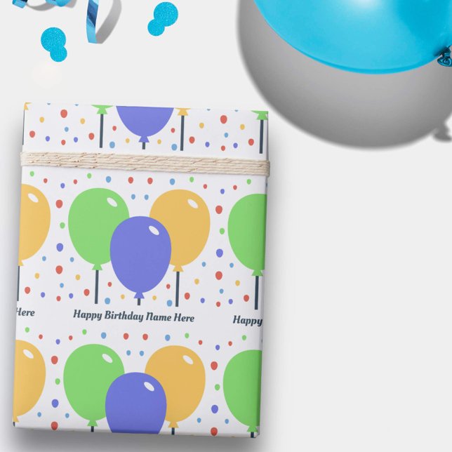 Papier Cadeau Joyeux papier d'enveloppement d'anniversaire avec  (Happy Birthday Wrapping Paper with Colored Balloon)