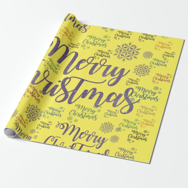 Papier Cadeau Joyeux papier d'enveloppement de Noël Jaune (Déroulé)