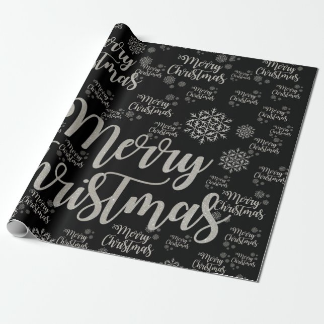 Papier Cadeau Joyeux papier enveloppant Noël noir (Déroulé)