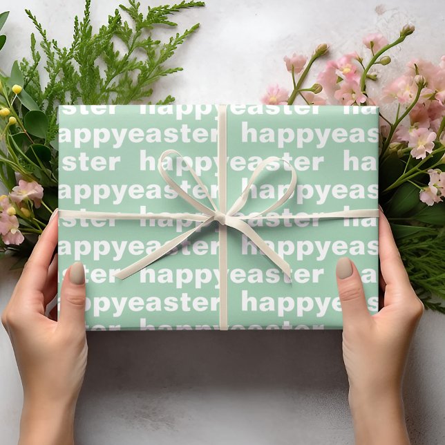 Papier Cadeau Joyeux Pâques Vert Et Blanc Moderne Pâques (Créateur téléchargé)
