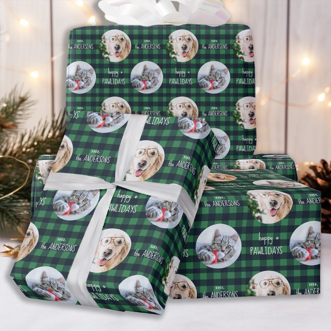 Papier Cadeau Joyeux Pawlidays Buffalo Plaid Custom Cat Chien Ph (Créateur téléchargé)
