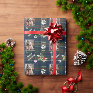 Papier Cadeau Joyeux Pawlidays Chien Bleu Rouge Vert Pâté Noël