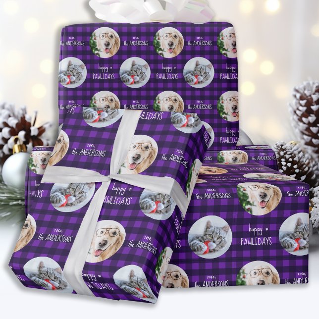 Papier Cadeau Joyeux Pawlidays Purple Holiday Plaid Pet Chien Ph (Créateur téléchargé)