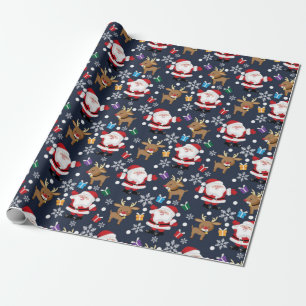 Papier Cadeau Joyeux Père Noël Et Reindeer Motif