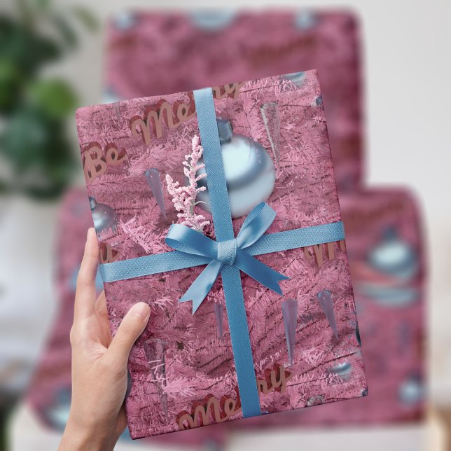 Papier Cadeau Joyeux Pine Rose Motif Noël (Are you dreaming of a Pink Christmas, just like the one you had last year? Gift Wrap just for you!)
