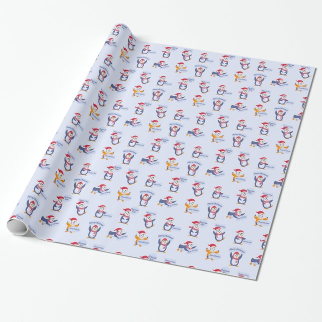 Papier Cadeau Joyeux pingouins de Noël (Déroulé)