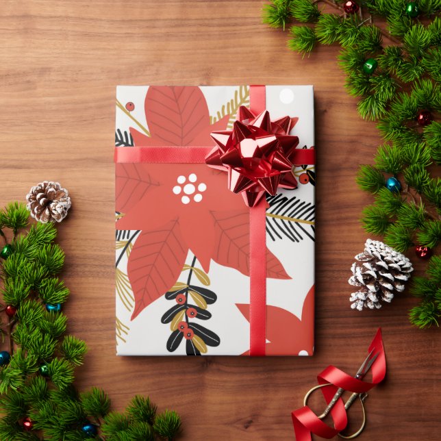 Papier Cadeau Joyeux Poinsettia Noël Floral Cadeau (Cadeau de vacances)