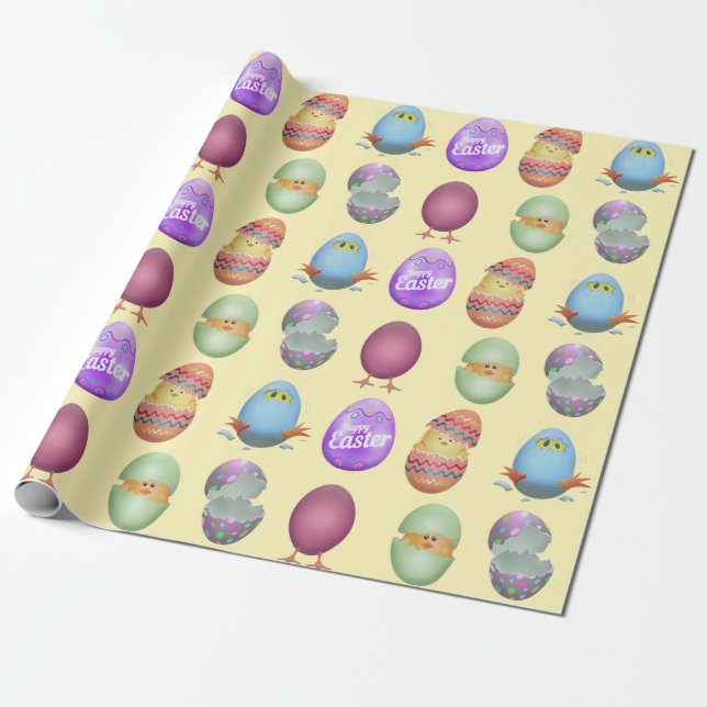Papier Cadeau Joyeux poussins de Pâques (Déroulé)