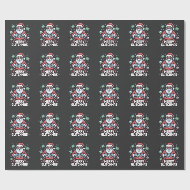 Papier Cadeau Joyeux programmeur de codage Glitchmas Père Noël N (Plat)