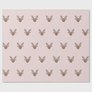 Papier Cadeau Joyeux Reindeer Motif Blush Pink Noël