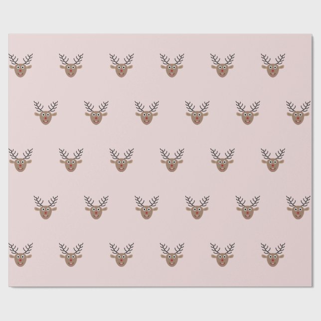 Papier Cadeau Joyeux Reindeer Motif Blush Pink Noël (Plat)