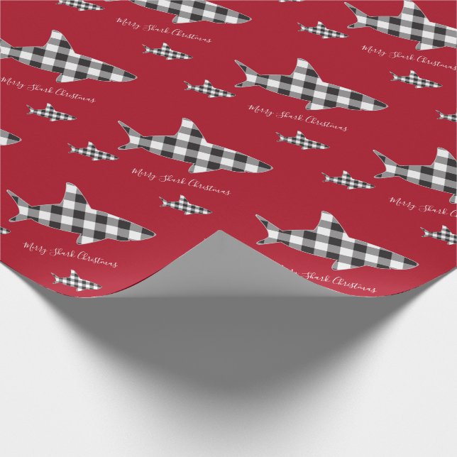 Papier Cadeau Joyeux requin blanc noir noir de buffle plaid (Coin)