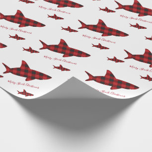 Papier Cadeau Joyeux requin de Noël Plaid de Buffalo Noir Rouge
