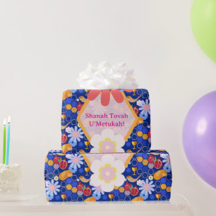 Papier Cadeau Joyeux Rosh Hashanah Juif Nouvel An Modèle Floral