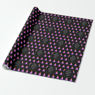 Papier Cadeau Joyeux sapin de Noël Motif moderne noir et rose