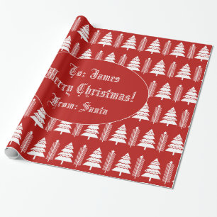 Papier Cadeau Joyeux sapin de Noël Motif moderne rouge et blanc