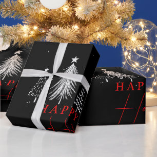 Papier Cadeau Joyeux sapin de Noël   Noir