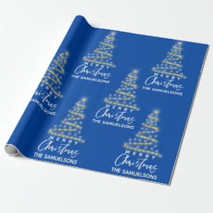 Papier Cadeau Joyeux sapin de Noël personnalisé bleu