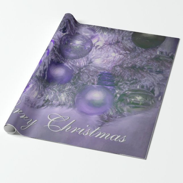 Papier Cadeau Joyeux sapin de Noël pourpre (Déroulé)