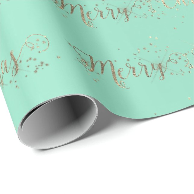 Papier Cadeau Joyeux Script de Noël Aqua Tiffany Mint Faux Gold (Coin rond)