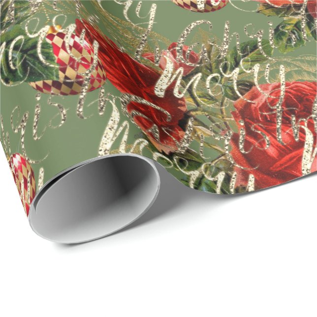 Papier Cadeau Joyeux script de Noël Bauble or Monnaie rouge (Coin rond)