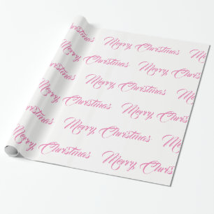 Papier Cadeau Joyeux script de Noël blanc et rose